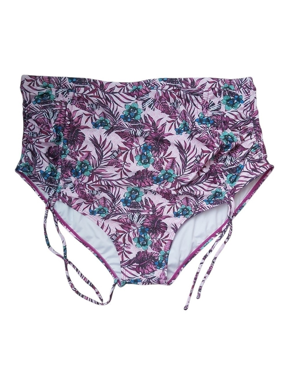 CUPSHE Purple Tropical Floral High Waisted Bikini Bottom Plus Size 20W Side Tie